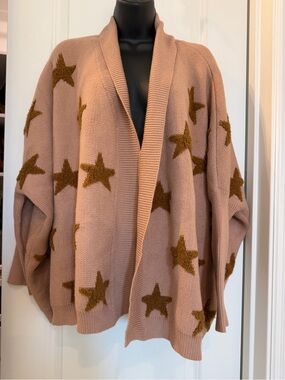 Wishlist Star Cardigan S/M Oversized Teddy Fuzzy Open Front Sweater